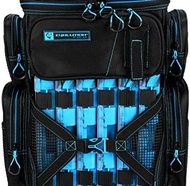 Evolution Fishing Drift Series Tackle Backpack – Blue, 3600 Size, Outdoor Rucksack w/ 6 Fishing Tackle Trays, Built In Rain Fly, Heavy Duty Fishing Backpack, Tackle Carrying Case