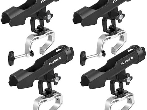 PLUSINNO Fishing Boat Rods Holder Large Clamp Opening 360 Degree Adjustable Fishing Rod Racks Folding Holder