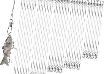 Realure 50Pcs Stainless Steel Fishing Leaders with Swivels Snap Connect Kit High Strength Fish Line Wire Leaders for Fishing Saltwater 4/6/8/10/12inch Fishing Wire Leader Line for Lure Bait Rig Hooks