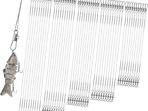 Realure 50Pcs Stainless Steel Fishing Leaders with Swivels Snap Connect Kit High Strength Fish Line Wire Leaders for Fishing Saltwater 4/6/8/10/12inch Fishing Wire Leader Line for Lure Bait Rig Hooks