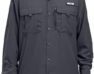TGF Men’s Sun Protection Fishing Shirts Long Sleeve Work Shirts with Zipper Pockets for Traveling Hiking Camping