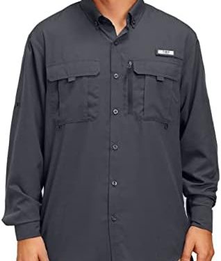 TGF Men’s Sun Protection Fishing Shirts Long Sleeve Work Shirts with Zipper Pockets for Traveling Hiking Camping