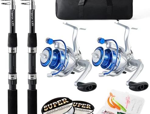 Tripquips Fishing Pole Combo, 6.9ft 2Pcs Telescopic Rods Set, Collapsible Carbon Fiber Fishing Rods, 2PCS Spinning Reel Set with Carrier Bag Freshwater Fishing Rod and Reel Combos Kits
