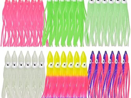 Fishing Squid Skirts Octopus Lures, Glow Soft Plastic Fishing Bait Trolling Lure Saltwater for Bass Salmon Trout Multicolored 7cm 9cm 11cm