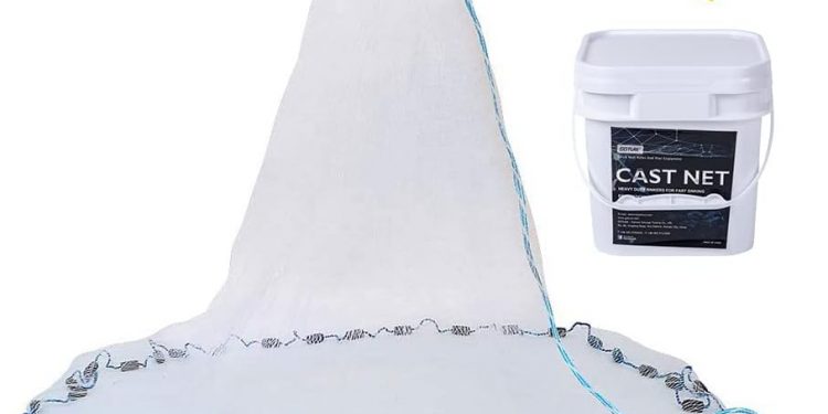 Goture American Fishing Cast Net,Casting Nets Freshwater Saltwater for Bait Fish Shrimp Trap 3ft/4ft/6ft/7ft/8ft/10ft/12ft Radius 1/4 3/8inch Mesh Size,Throw Fishing Castnet with Needle Shuttle