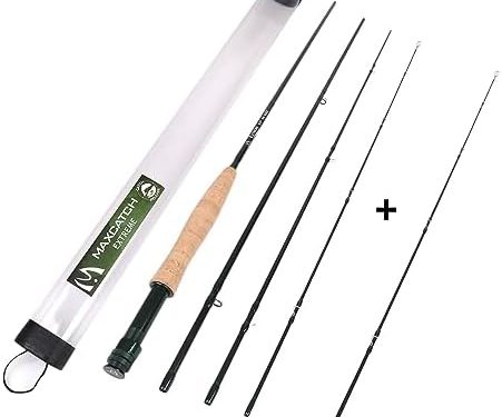 M MAXIMUMCATCH Maxcatch Extreme Graphite Fly Fishing Rod 4-Piece 9 Feet with IM6 Carbon Blank, Hard Chromed Guides, A Cork Grip (Size:3/4/5/6/7/8/10wt)