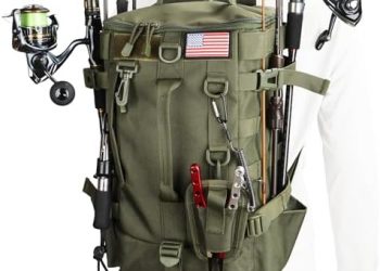 Fishing Backpack Tackle Bag, Fishing Backpack with Rod Holders Large Storage Fishing Tackle Box Backpack, Fishing Rod Bag for Carrying Fishing Gear and Equipment, Fishing Gifts for Men
