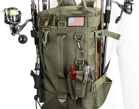 Fishing Backpack Tackle Bag, Fishing Backpack with Rod Holders Large Storage Fishing Tackle Box Backpack, Fishing Rod Bag for Carrying Fishing Gear and Equipment, Fishing Gifts for Men