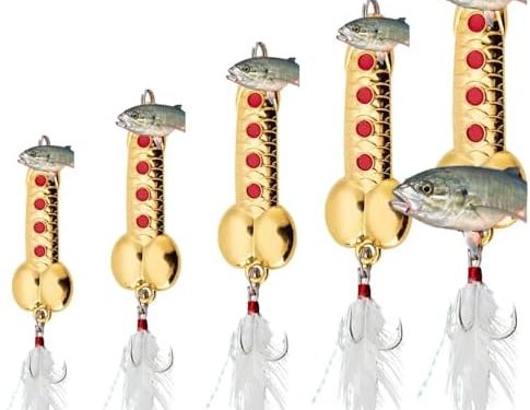 Fishing Gifts for Men, White Elephant Gifts Gag Gift Spoon Lures for Bass Trout Hilarious Unique Funny Gadgets for Fisherman Gold 5 Pack
