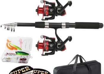 Fishing Rod, 6.9ft 2Pcs Telescopic Fishing Rods Set, Carbon Fiber Fishing Pole, 2PCS Spinning Rod and Reel Combo with Carrier Bag Freshwater Fishing Rod and Reel Combos Kits Fishing Gear