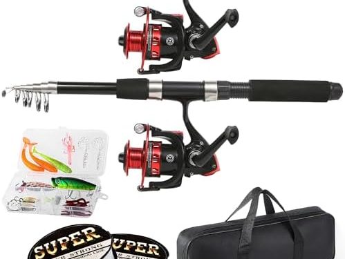 Fishing Rod, 6.9ft 2Pcs Telescopic Fishing Rods Set, Carbon Fiber Fishing Pole, 2PCS Spinning Rod and Reel Combo with Carrier Bag Freshwater Fishing Rod and Reel Combos Kits Fishing Gear