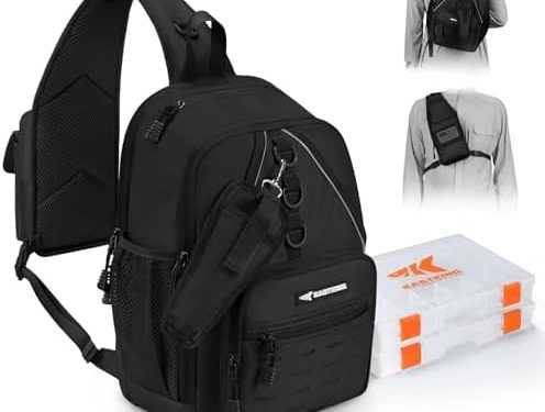 KastKing Karryall Fishing Sling Tackle Bag with 2 Tackle Trays, Tactical Fishing Tackle Storage Bag, Fishing Gear Storage