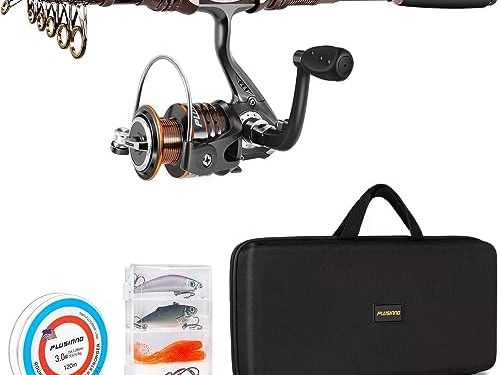 PLUSINNO Fishing Rod and Reel Combos Carbon Fiber Telescopic Fishing Pole with Reel Combo Sea Saltwater Freshwater Kit Fishing Rod Kit