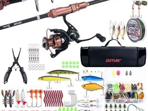 Goture Fishing Rod and Reel Combos-Telescopic Fishing Pole Spinning Reel Lures Set with Carrier Bag,Telescopic Fishing Rod Fishing Kit for Starter Travel Saltwater Freshwater Fishing Gear Gift