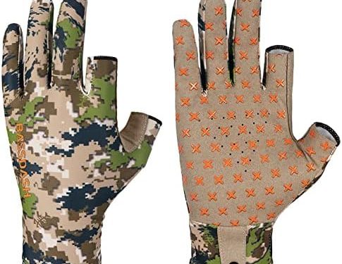 BASSDASH Unisex Fingerless Camo Hunting Gloves for Men’s Women’s Early Season Warm Weather UPF 50+ Lightweight Fishing Photography HG03