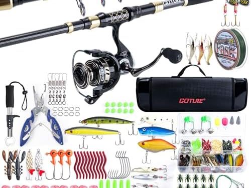 Goture Fishing Rod and Reel Combos,1.8M-2.7M Telescopic Fishing Pole Spinning Reel Line Lures Set with Carrier Bag,Telescopic Rod Fishing Kit for Starter Travel Saltwater Freshwater Fishing Gear Gift
