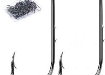 Baitholder Hooks Fishing Offset- 100pcs Bait Holder Fish Hook Double Barbed/Long Shank/Closed Eye/Black for Fishing Rigs Freshwater Saltwater