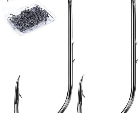 Baitholder Hooks Fishing Offset- 100pcs Bait Holder Fish Hook Double Barbed/Long Shank/Closed Eye/Black for Fishing Rigs Freshwater Saltwater