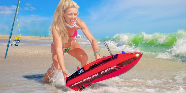 Beach Fishing w/ Remote Control Surf Boat! Is This CHEATING?