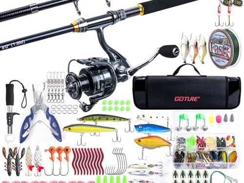 Goture Fishing Rod and Reel Combos-Telescopic Fishing Pole Spinning Reel Lures Set with Carrier Bag,Telescopic Fishing Rod Fishing Kit for Starter Travel Saltwater Freshwater Fishing Gear Gift