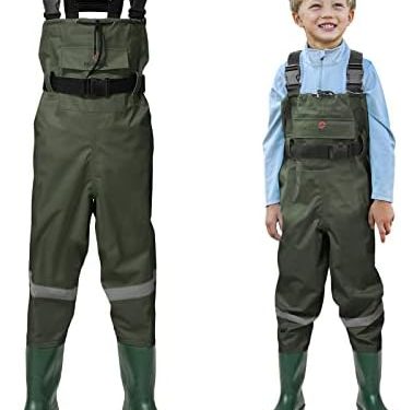 HISEA Kids Chest Waders Youth Fishing Waders for Toddler Children Waterproof Hunting Waders with Boots & Reflect Safety Band