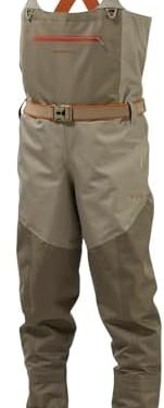 BASSDASH Men’s IMMERSE Tan Waders Waterproof Breathable Fly Fishing Stocking Foot Chest Waders for Hunting Lightweight