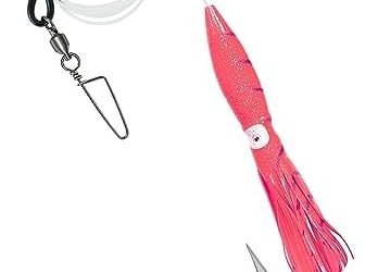 BLUEWING Fishing Spreader Bar Main Line Replacement Parts with 6in/9in Bulb Squids, 300lb Mono Nylon Line and Large Snap Swivel for Wahoo Tuna Marlin Mahi Mahi Fishing