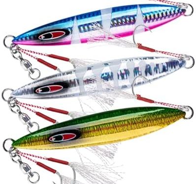 Goture Slow Pitch Jigs, Glow Flat Fall Jig Fishing Lure with Double Assist Hooks and Swivel, Fishing Jigs Saltwater 40g-250g Deep Sea Fishing Jigging Lures for Tuna,Dogtooth Tuna, Yellowtail,Kingfish