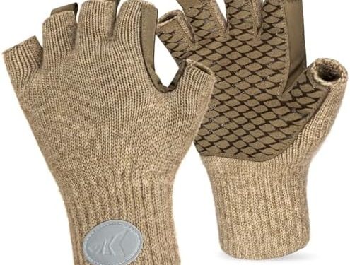 KastKing Bully Wooly Fingerless Wool Fishing Gloves, Cold Weather Warm Glove for Ice Fishing, Winter Gloves for Women & Men