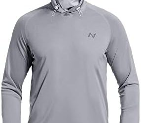 isnowood Sun Shirt UPF 50+ Men’s Fishing Long Sleeve UV Protection Hoodie Hiking Rash Guard Swimming Running