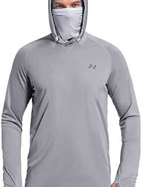 isnowood Sun Shirt UPF 50+ Men’s Fishing Long Sleeve UV Protection Hoodie Hiking Rash Guard Swimming Running