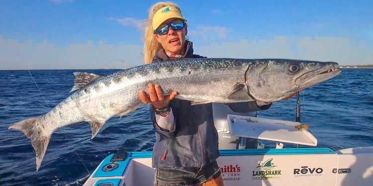 Girl Catches MASSIVE Barracuda with TINY Bait!