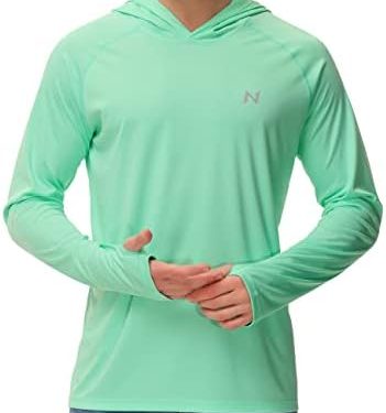 isnowood Sun Shirt UPF 50+ Men’s Fishing Long Sleeve UV Protection Hoodie Hiking Rash Guard Swimming Running