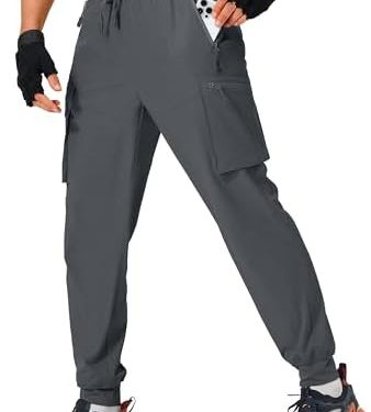 Men’s Hiking Pants Cargo Lightweight Quick Dry Elastic Waist Golf Joggers with Zipper Pockets Water Resistant