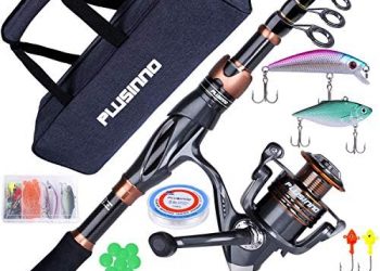 PLUSINNO Fishing Rod and Reel Combos, Bronze Warrior Toray 24-Ton Carbon Matrix Telescopic Fishing Rod Pole, 12 +1 Shielded Bearings Stainless Steel BB Spinning Reel, Travel Freshwater Fishing Gear