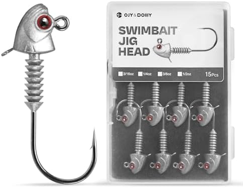 Swimbait Jig Heads with Stacked Cone Keeper, Minnow Style Eye Fishing Jighead 3/16 1/4 3/8 1/2oz (15 PCs)
