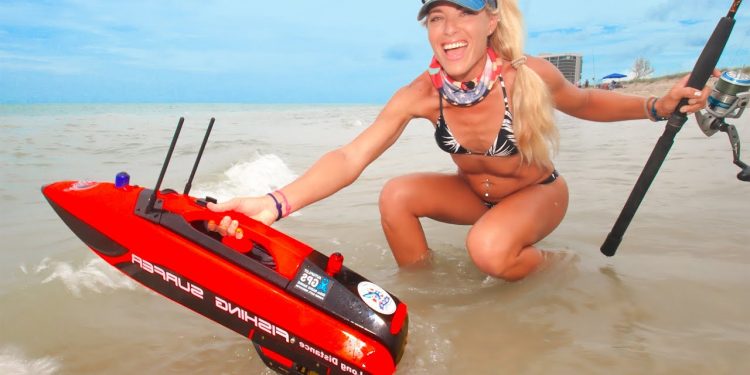 Beach Fishing w/ Remote Control Surf Boat! Is this Cheating!?