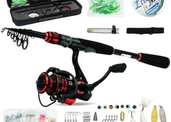 Telescopic Fishing Rod and Reel Combo Full Kit Collapsible Fishing Pole & Spinning Reels Combos Portable Travel Fishing Poles Set Retractable Fishing Rods for Bass Fresh & Salt Water Adult
