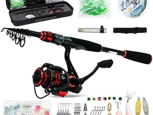 Telescopic Fishing Rod and Reel Combo Full Kit Collapsible Fishing Pole & Spinning Reels Combos Portable Travel Fishing Poles Set Retractable Fishing Rods for Bass Fresh & Salt Water Adult