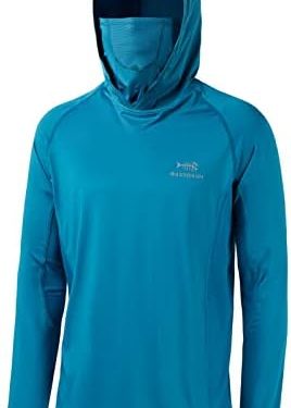 BASSDASH UPF 50+ Men’s Long Sleeve Fishing Shirt with Mask UV Neck Gaiter Hoodie