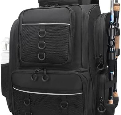 Fishing Backpack with Rod Holders, Waterproof Fishing Tackle Backpack Fishing Bag with Hidden Shoulder Straps