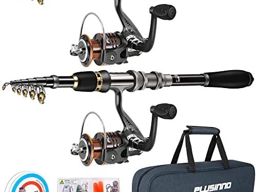 PLUSINNO Fishing Rod, Telescopic Fishing Rod and Reel Combo, Collapsible Travel Fishing Pole Rod Starter Kit, Carbon Fiber Fishing Rods and 12 +1 Bearings Stainless Steel, Fishing Gifts for Men Adults