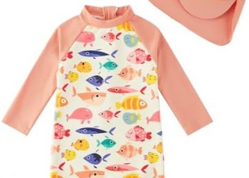 upandfast Baby/Toddler Swimsuit UPF 50+ Sun Protection One Piece Zipper Bathing Suit with Sun Hat Infant Beach Swimwear
