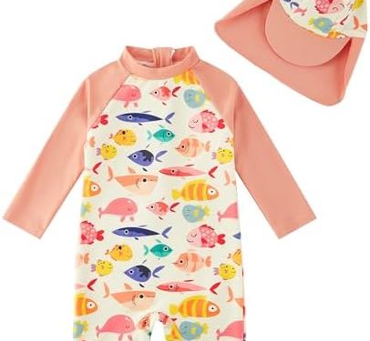 upandfast Baby/Toddler Swimsuit UPF 50+ Sun Protection One Piece Zipper Bathing Suit with Sun Hat Infant Beach Swimwear