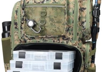 Fishing Backpack with Rod Holders.4 Tackle Boxes Fishing Bag Storage Fishing Gear and Equipment