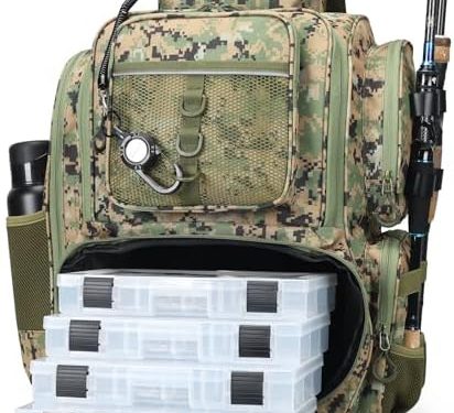 Fishing Backpack with Rod Holders.4 Tackle Boxes Fishing Bag Storage Fishing Gear and Equipment