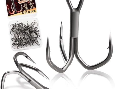 Dovesun Fishing Treble Hooks 3X Strong Professional V Triple Fishing Hooks for Saltwater Freshwater 50PCS Size #8#6#4#2