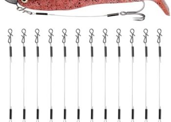 12PCS Stinger Hooks for Jig Heads – Quick-Snap #6/#8 Trailer Treble Hooks, 10#/40lbs fluorocarbon – Walleye, Bass