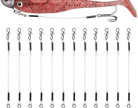 12PCS Stinger Hooks for Jig Heads – Quick-Snap #6/#8 Trailer Treble Hooks, 10#/40lbs fluorocarbon – Walleye, Bass