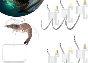 Pawfly Fishing Hooks, Carbon Steel Barbed Live Shrimp Hooks, Bait Holder Hooks for Freshwater Saltwater